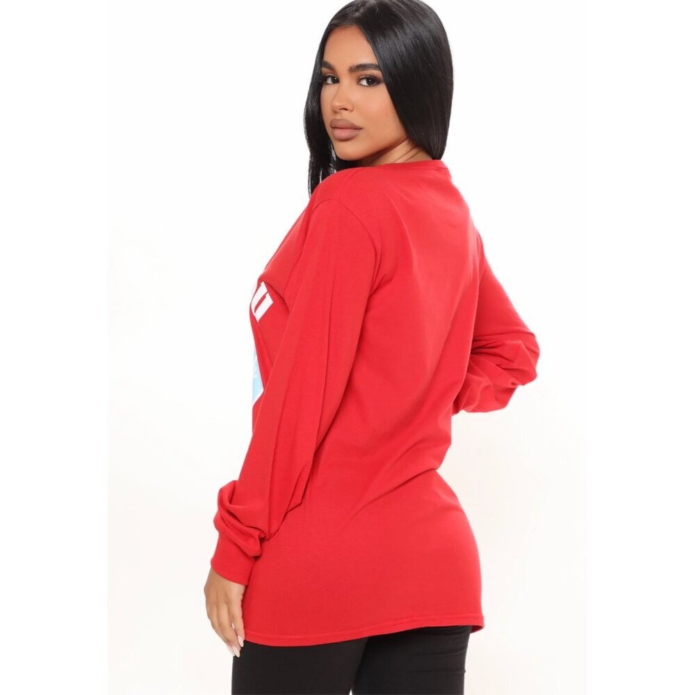 Fashion Nova F You Have A Nice Day Smiley Face Graphic Red Long Sleeve Top Sz S - Picture 5 of 7